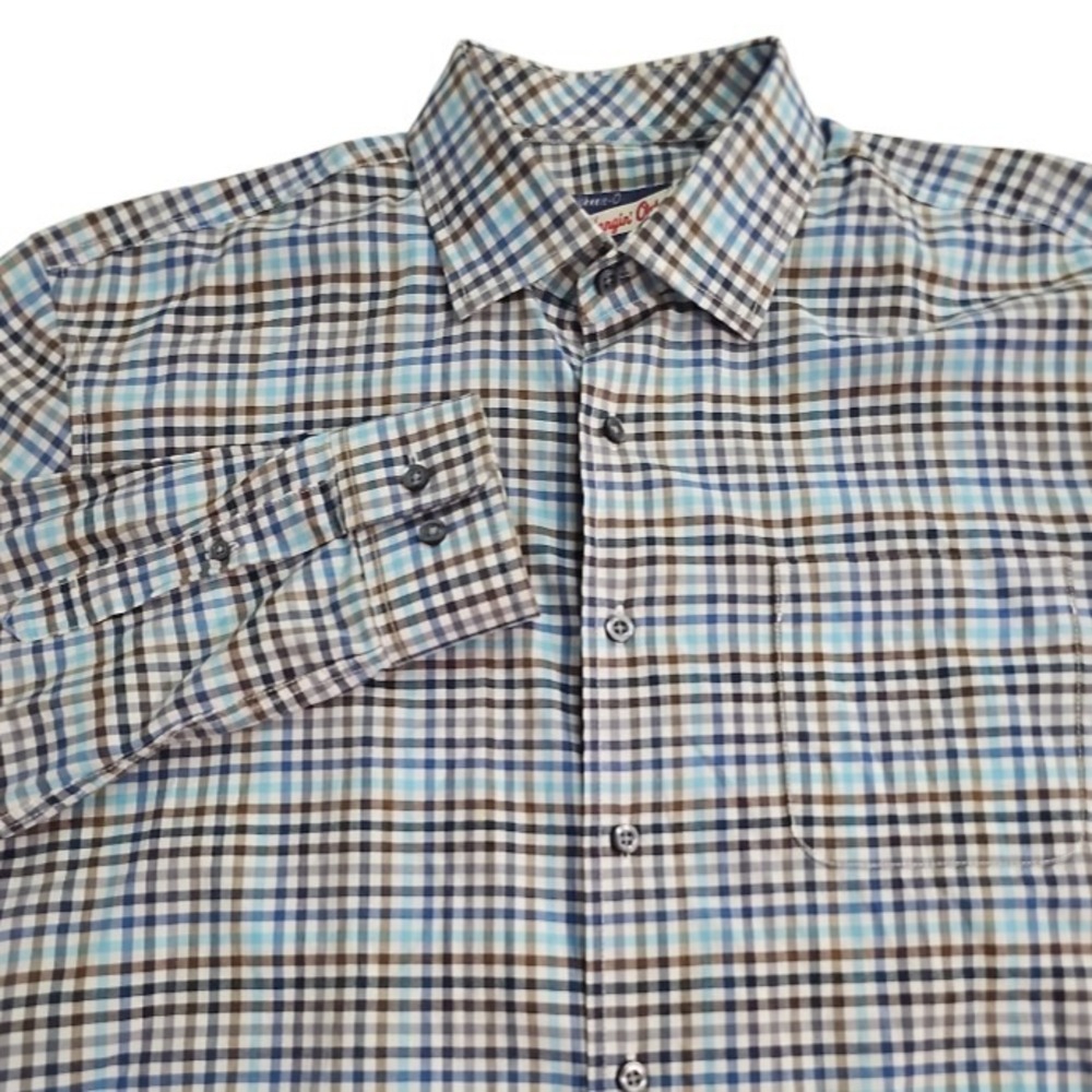 Johnnie-O Hangin' Out Large Long‎ Sleeve Button Down Cotton Blend Gingham